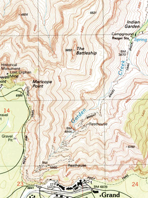 Graphic of topo map for Bright Angel Trail
