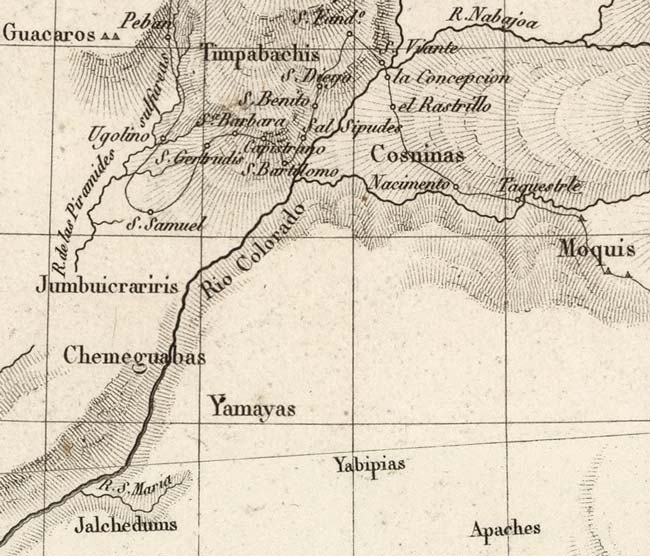 Detail of Grand Canyon region in map by French Cartographer Pierre Antoine Tardieu