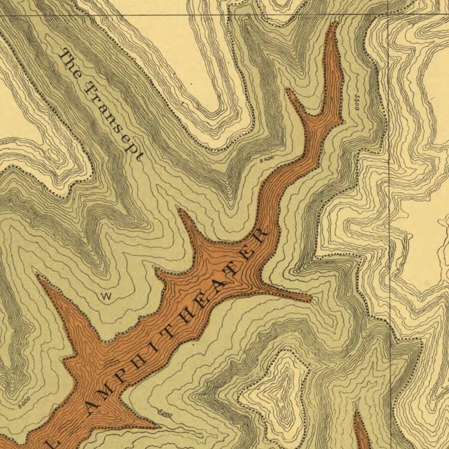 Detail from Clarence Dutton map showing isocontours.