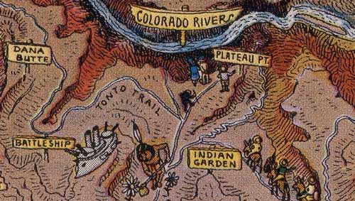 Circa-1931 trail network in Grand Canyon as drawn by Jo Mora.